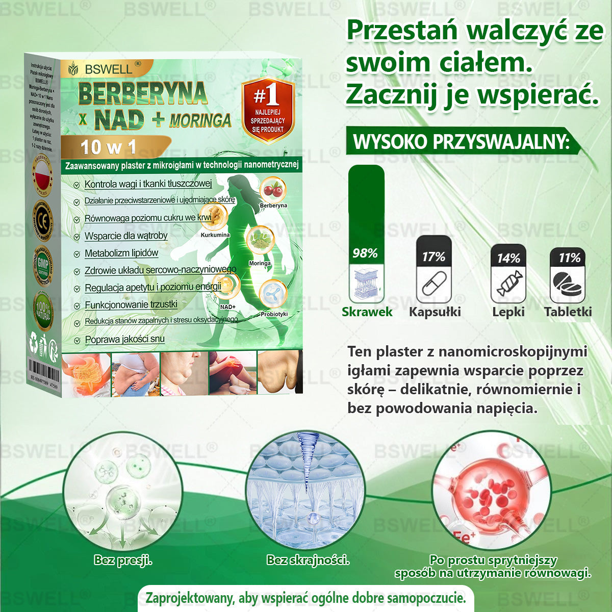 ⭐⭐BSWELL® Nano mikroigłowy plaster wyszczuplający (Raz dziennie, efekty już po 28 dniach ✅ Wspiera odchudzanie, serce, cukrzycę, sen, jelita, stawy i więcej.
